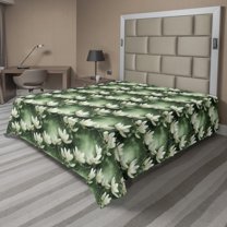Ambesonne Floral Flat Bedding Sheet Soft Top Sheet, Blossoming Spring Asian Art, King, Reseda Green