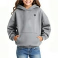 thumbnail image 3 of Kids Pullover Girls Boys Heated Hoodies Electric Heating Sweatshirts with Pocket Winter Warm Fleece Sweater Tops 5 T, Gray, 3 of 7