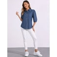 thumbnail image 4 of DARING DIVA Women's Denim 3/4 Puff Sleeve Collar Button Down Jean Shirts S Dark Blue, 4 of 6