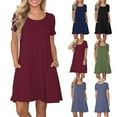thumbnail image 2 of Casual Women Solid Color Short Sleeve O-Neck Swing T-Shirt Dress with Pockets, 2 of 5