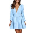 thumbnail image 2 of AOOCHASLIY Ladies Dress Clothes Fashion Women's Winter V-Neck Solid Long Sleeve Button Long Casual Dress, 2 of 6