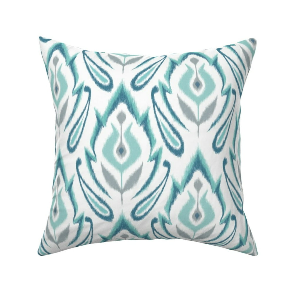 Damask Teal Modern And Ikat Throw Pillow Cover w Optional Insert by