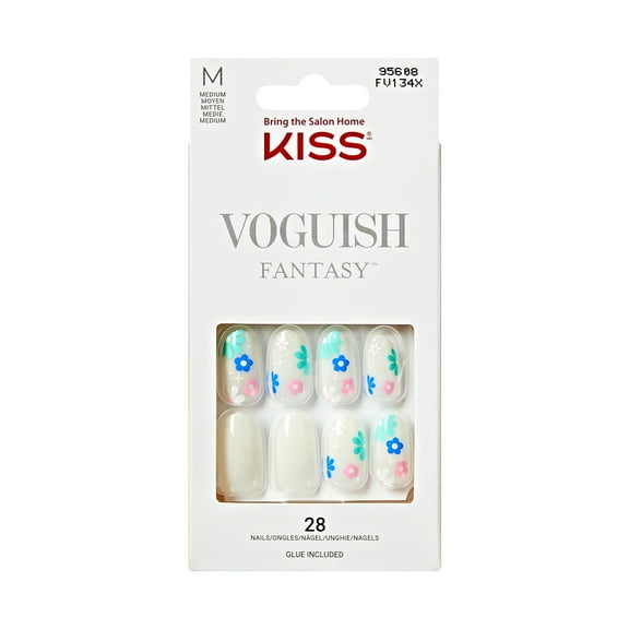KISS Voguish Fantasy Press on Nails, Blisspop, White, Medium Oval, 28 Count