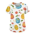 thumbnail image 2 of DENGDENG Easter Scrub Shirts for Women Bunny Easter Eggs Printed Workwear Nurses Uniforms Clearance V Neck Short Sleeve T-Shirts Funny Rabbit Scrub Tops with Pockets Yellow S, 2 of 6
