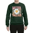 thumbnail image 2 of Wild Bobby Retro Better Together Daisy Smiley Face Checkered Background Vintage Unisex Crewneck Sweatshirt, Forest Green, 3X-Large, 2 of 6