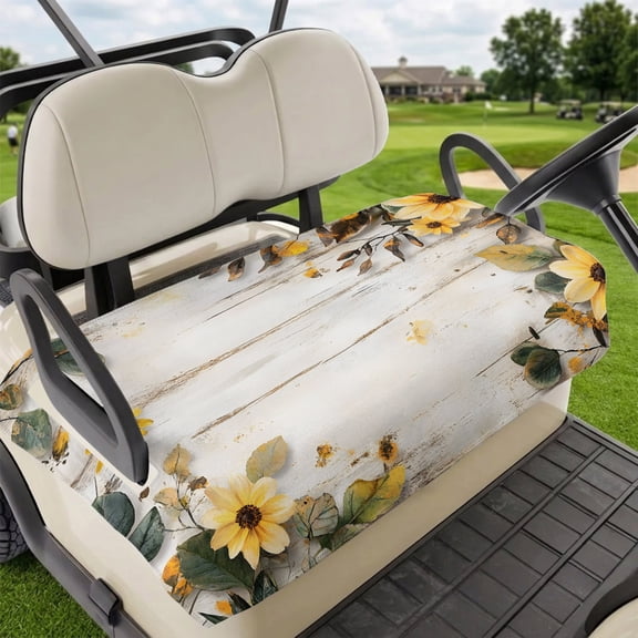 Golf Cart Seat Covers for 2 Seater, Yellow Floral Spring Soft Microfiber Cart Seat Towel Blanket, Vintage Summer Botanical Absorbent Breathable Non Slip Bench Seats Protector for Golf Course 51"x31"