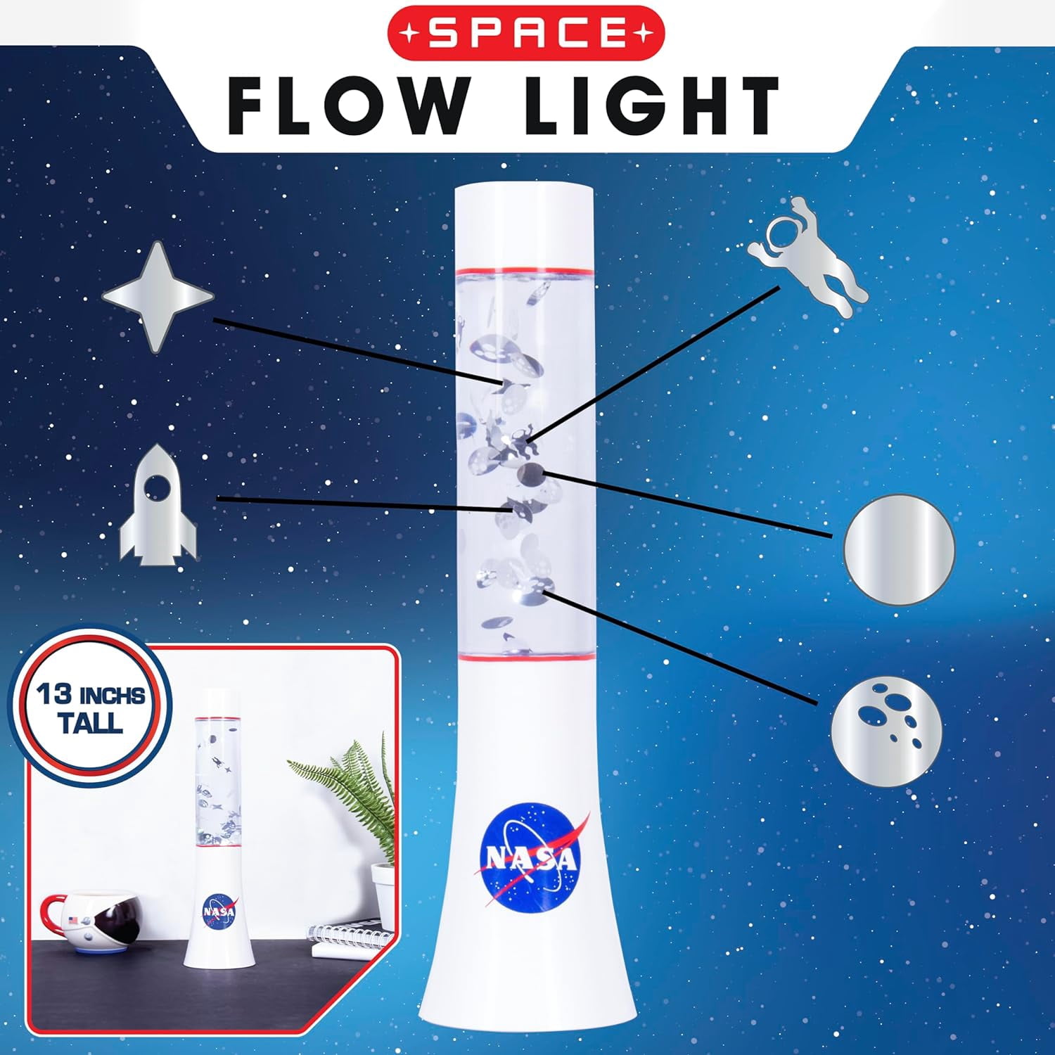 Fizz Creations 13.2-inch Tall LED Mood Night Light, White Flow Lamp