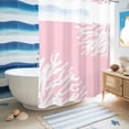 thumbnail image 5 of No Hook Shower Curtain with Built-in Rings - Nautical Coastal Washable Waterproof Fabric Bathroom Curtains for Hotel,Rentals, 72 X 84 Inch Extra Long , Ocean Coral Print Pink White, 5 of 9