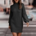 thumbnail image 2 of safuny Women's Mini Straight Knitted Dress Solid Color High Neck Elegant Casual Daily Comfy Trendy Dresses Holiday Lantren Sleeve Black S, 2 of 6