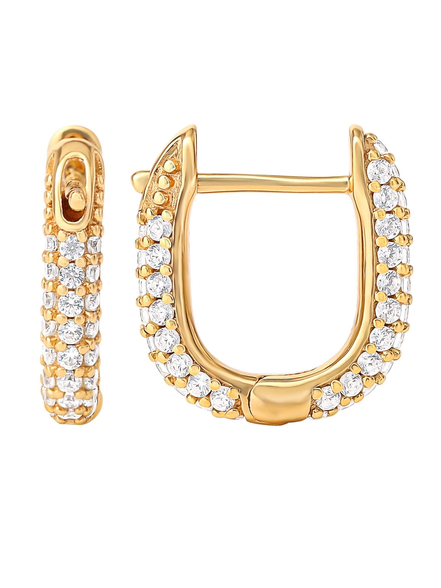 JS Jessica Simpson Women’s Gold Plated Sterling Silver CZ Huggie Hoop Earrings