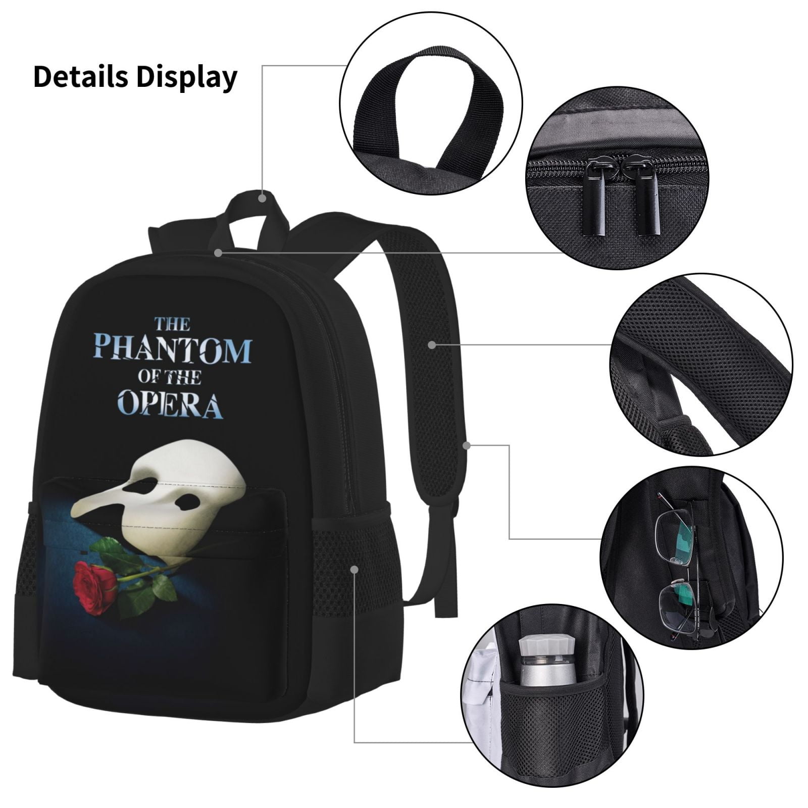 The Phantom of the Opera Backpack 3 piece set men women book bag travel hiking camping work