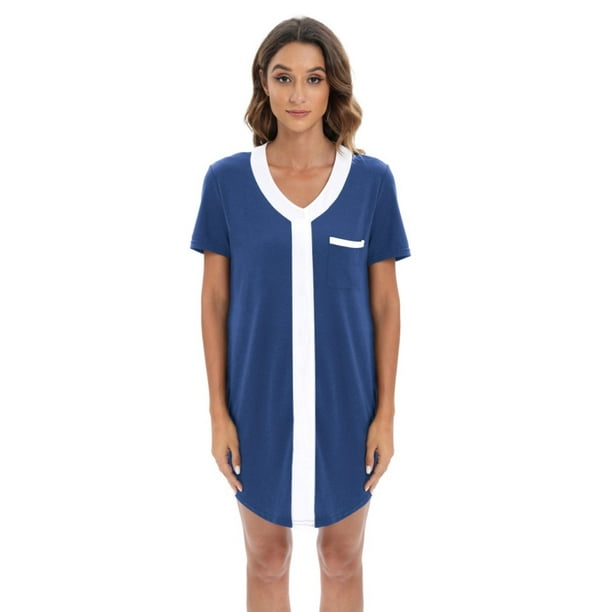EFINNY Women's Nightgowns Short Sleeve Button Down Nightshirt VNeck