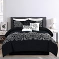 thumbnail image 1 of Chezmoi Collection Linz 7-Piece Black/White Paisley Floral Embroidery Comforter Set, King, 1 of 8