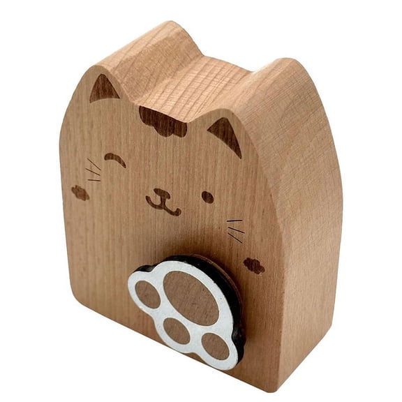 Wood Cat Wind Up Music Box, Rotating Mechanism Movement Musical for Birthday Gifts A