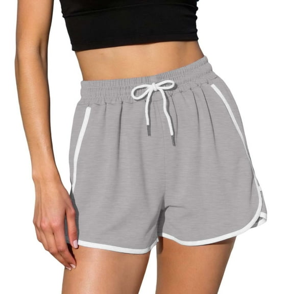 MIXUE Shorts For Women Summer Solid Color Elastic High Waist Drawstring Athletic Casual Workout Yoga Shorts Outwear,Gray,XXL