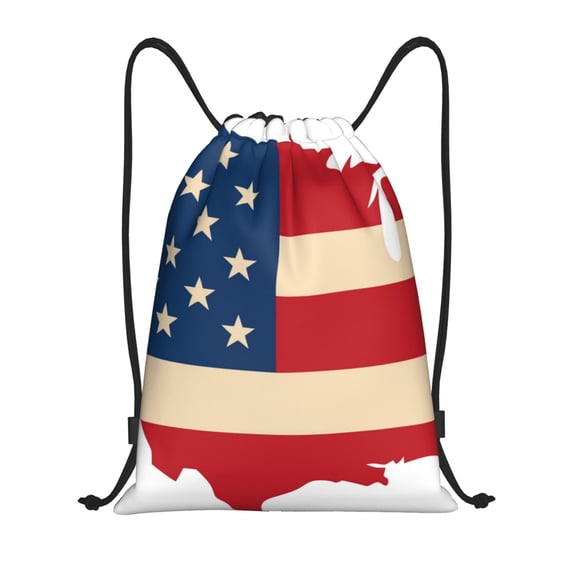 Kdxio American Flag Map Print Drawstring Backpack Bag,Waterproof Draw String Back Sack, Gym Drawstring Bags Swim Bag For Unisex