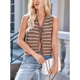 thumbnail image 6 of Women'S 2025 Summer Trendy Crochet Knit V Neck Sleeveless Tie Front Striped Sweater Vests Beach Outfits Light Brown L, 6 of 9
