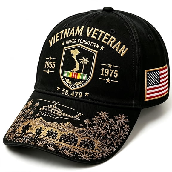 Vietnam Veteran Hats for Men Never Forgotten Baseball Cap, Vietnam Vet American Flag 1955–1975 Commemorative Hat Adjustable Embroidered Vietnam Veteran Tribute Hat