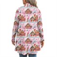 thumbnail image 4 of Women's Fall and Winter Fashion Casual Print Long Sleeve Mid-Length Cardigan Jacket, Christmas Theme for Holiday Season,Pink,4XL, 4 of 6