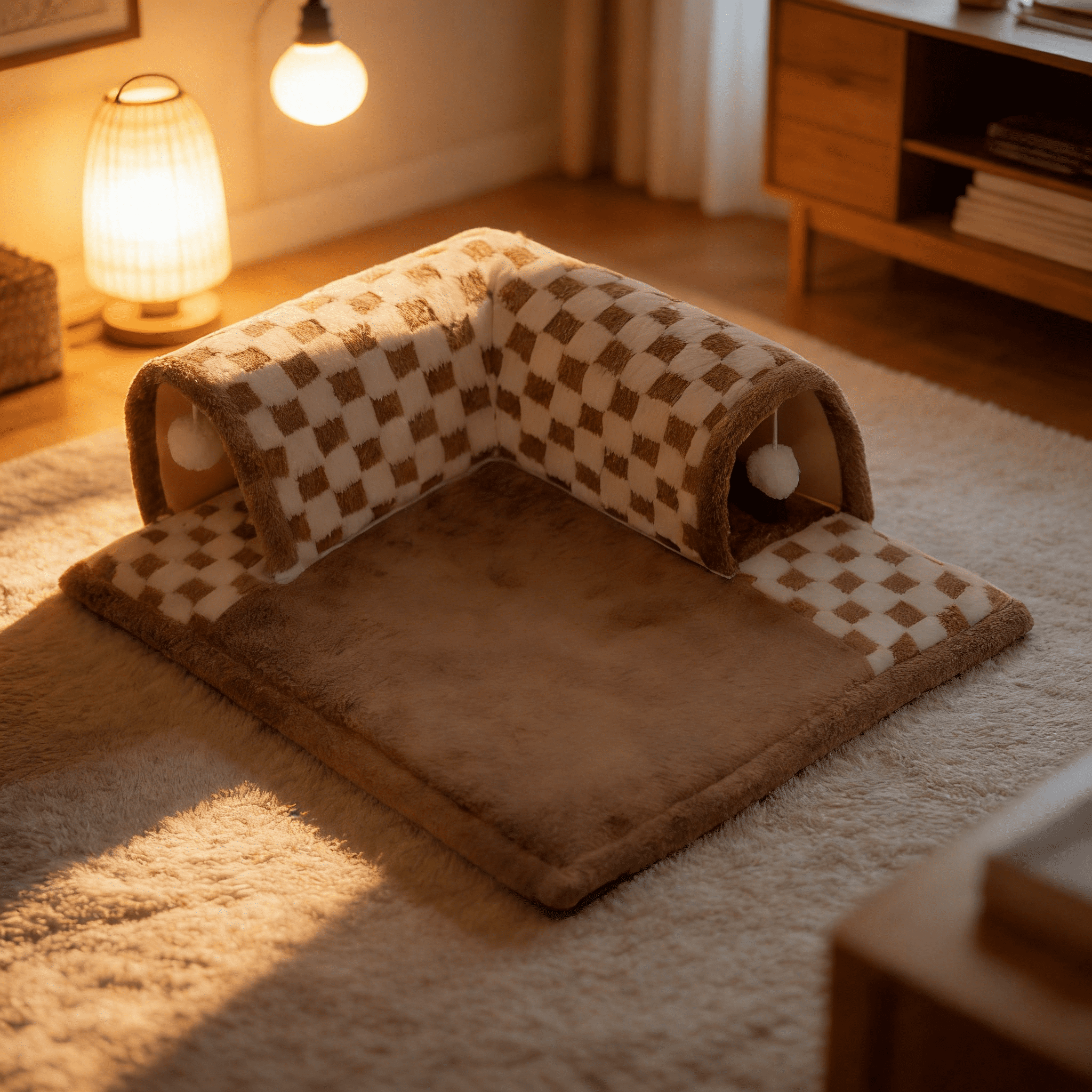 XIBUFE 2026 New 2 in 1 Cat Bed Play Tunnel Cats Play Mat with Playing Ball Toys Kitty Training Play Center Interactive for Indoor Cats Rabbit Brown M Ball Pit for Cats