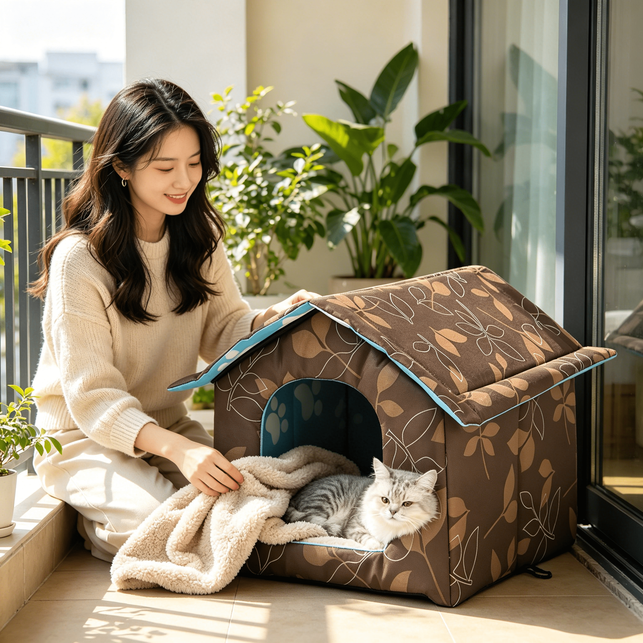 XIBUFE 2026 New Winter House with Self Warming Pad-Outdoor Indoor Weather-Proof Heat Insulated Shelter Enclosure for Cats Dogs Rabbits-Warm Cat House Outdoor Portable Water-Proof Tent for Feral Pets