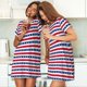 thumbnail image 4 of Fotbe American Patriotic Stars And Stripes Bata de Dormir para Mujer con Estampado, Camisón de Algodón de Manga Corta, Ropa de Dormir Casual, 4 of 6