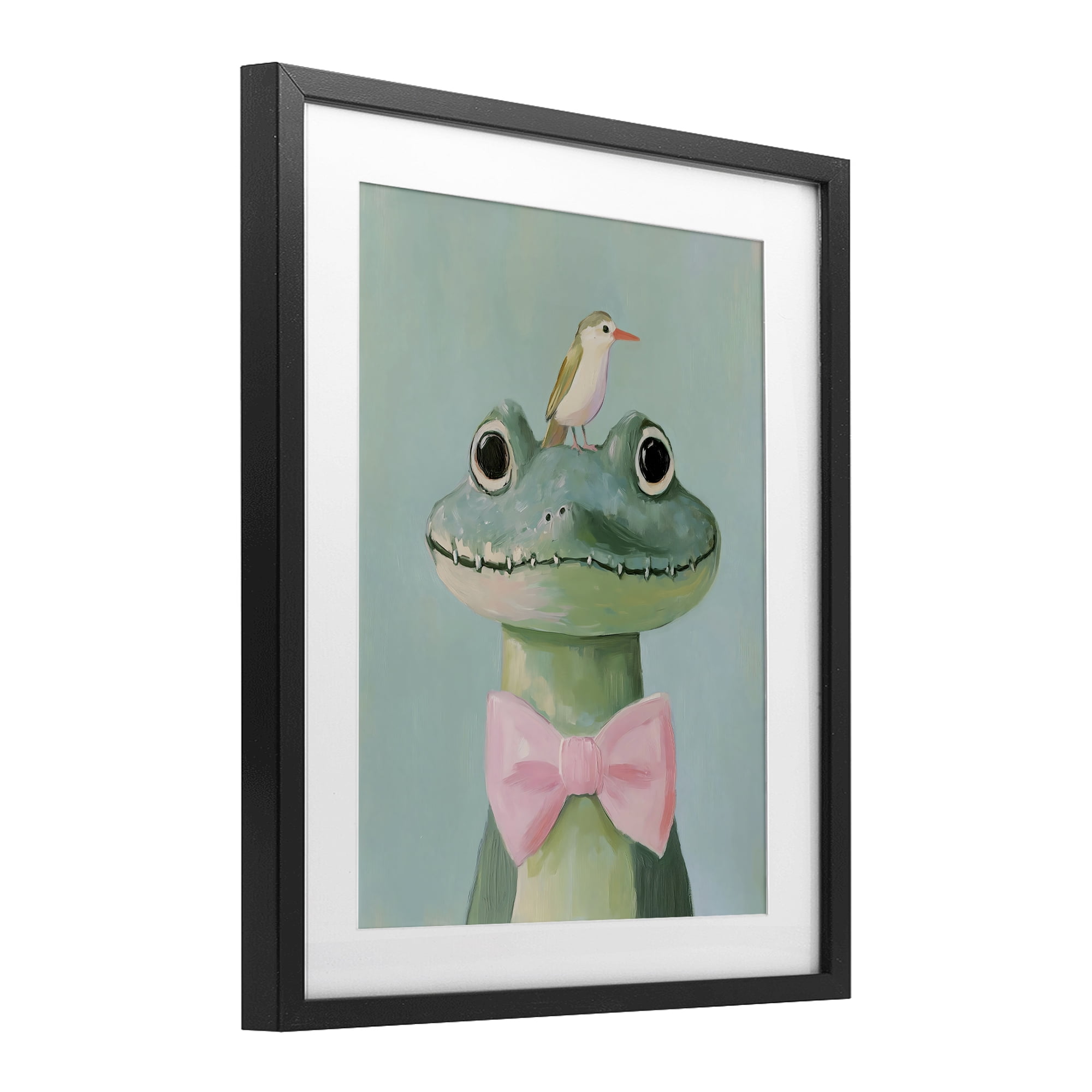 Stupell Industries Crocodile & Bird with Bowtie Black Framed Print Under Glass, design by The Prints Vibe