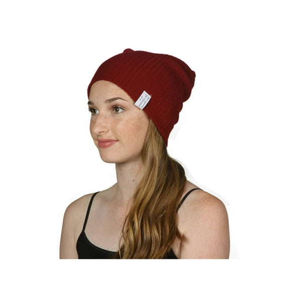 Soft Ribbed Slouchy Beanie, Burgundy