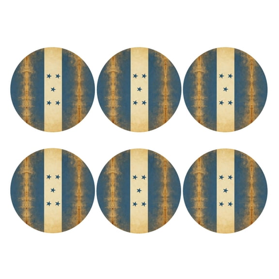 Set of 6 Honduran-Flag Drink Coasters for Coffee Table Leather Coaster for Decor Housewarming Round Shape