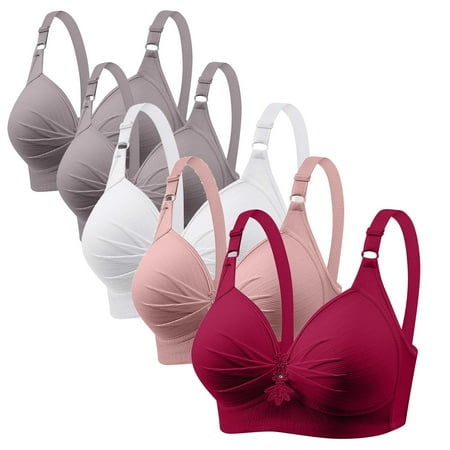 REORIAFEE Full Support Bras for Women 5 Pack No Underwire Full-Coverage Bra Supportive Push Up Breathable Underwear Spaghetti Straps Comfort Soft Lingerie Multicolor XL