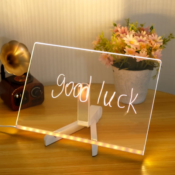 LED Note Board with 12 Color Pens Lighted Acrylic Dry Erase Board Clear LED Message Board Practical LED Acrylic Note Board with Adjustable Stand LED Acrylic Marker Board for Office Home