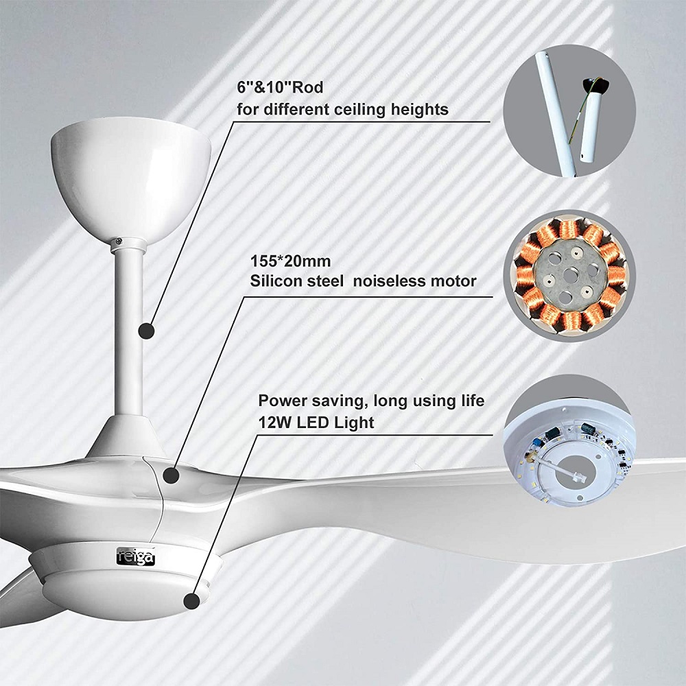 reiga 54 DC Motor Modern Ceiling Fan with Dimmable LED Light Kit Remote