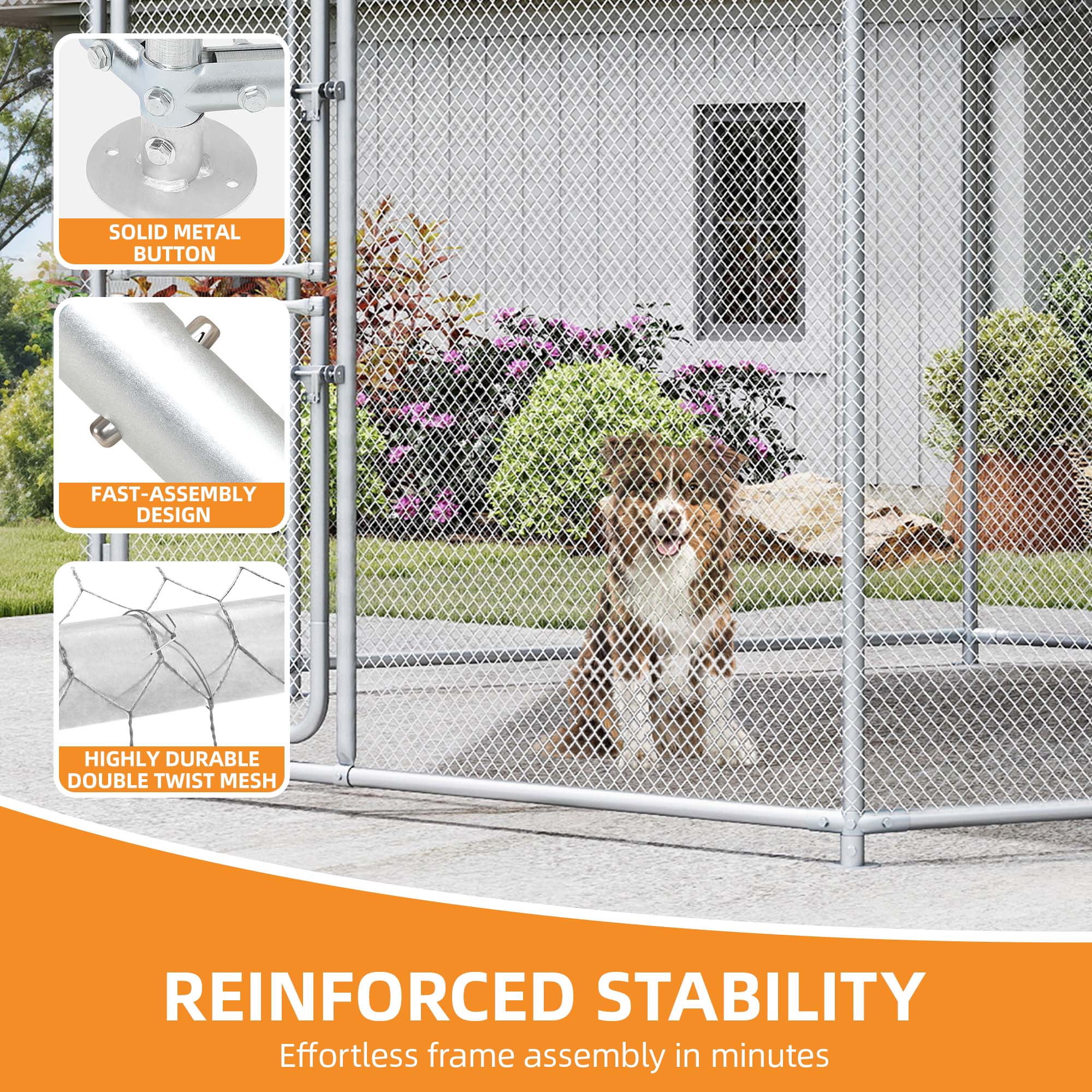 Craftian 9.8×8.2×6.2FT Outdoor Dog Kennel for Large Dogs, Pet Dog Run Enclosures for Dog Crate Outdoor Metal Galvanized Welded with Waterproof UV-Resistant Cover