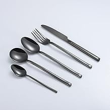 

Black Silverware Set Durable 18/10 Stainless Steel Cutlery Utensil Home Kitchen Eating Flatware Set Include Knife Fork Spoon Teaspoon Round Spoon Mirror Polished.