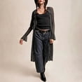 thumbnail image 5 of Cardigans for Women, V Neck Long Length Open Front Knit Sweaters with Ruffle Detail & Flare Sleeves, Spring Fall Street Wear | VerBelle,Black L, 5 of 9