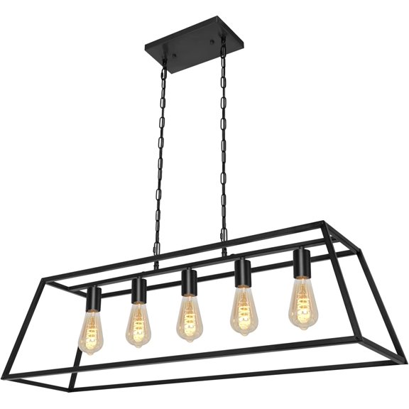 5-Light Black Modern Kitchen Island Lighting Farmhouse Chandelier Industrial Ceiling Light Fixtures for Kitchen, Dining Room, Living Room, Bar, Foyer
