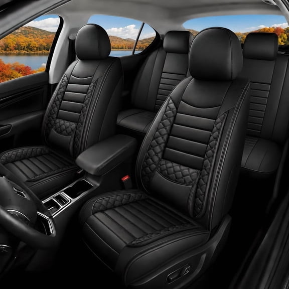 Car Seat Covers Fit for GMC Terrain 2010-2024: 5 Seats Faux Leather Waterproof Seat Protectors (Black) - 2 Rows