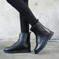thumbnail image 2 of Povozer Girls Dress Boots Combat Boots Lace up Side Zipper Ankle Booties(Black,2.5), 2 of 5