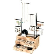 Lavievert Jewelry Organizer Tower with Double-Layer Wooden Drawer Storage Box, 7 Tier Jewelry Tree Stand Jewelry Display for Necklaces, Bracelets, Earrings and Rings