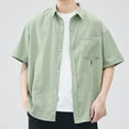 thumbnail image 2 of WREESH Men's Casual Button Down Shirts Solid Color Loose Short Sleeve Shirt Jackets for Men's Everyday Wear Green, 2 of 5