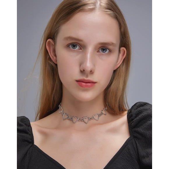 1Pcs Hollow Heart Alloy Choker Necklaces for Women Platinum Pendants Decoration Hollow Heart Pendant Necklace for Women Birthday Festival Elegant Gifts DIY Personalized Jewelry