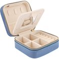 thumbnail image 1 of Mini joyero de viaje de terciopelo con espejo, joyero de viaje para niñas y mujeres, pequeño organizador de joyas para anillos, pendientes, collares, azul, 1 of 5