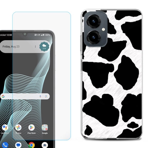 Shockproof Phone Case for Cricket Icon 2026, with Screen Protector, by OneToughShield - Cow Skin Design