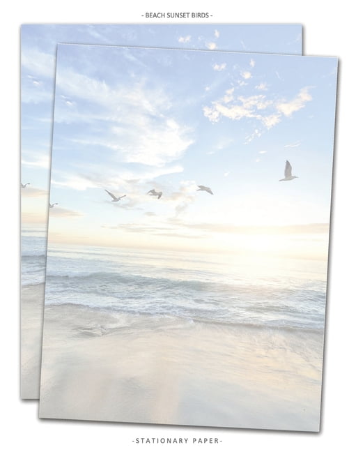 Stationery: Stationary Paper: Beach Sunset Birds: Beaches Themed Scenic Letterhead Paper, Set of 25 Sheets for Writing, Copying, Crafting, Party, Office, Events, School Supplies, 8.5 x 11 Inch (Paperb Stationery: Stationary Paper: Beach Sunset Birds: Beaches Themed Scenic Letterhead Paper, Set of 25 Sheets for Writing, Copying, Crafting, Party, Office, Events, School Supplies, 8.5 x 11 Inch (Paperb