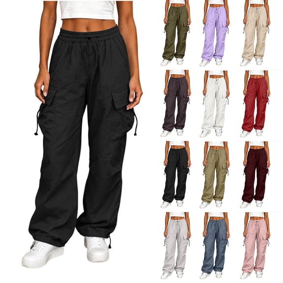 DJDLJWCJ Cargo Pants for Women Wide Leg Loose Fit Casual Work Pants Multi-pocket High Wiast Hiking Trousers Black Size S