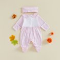 thumbnail image 5 of Cjfdfy Newborn Baby Girls Thanksgiving Turkey Outfits Pumpkin Turkey Embroidery Long Sleeve Plaid Footed Romper Headband My First Thanksgiving Fall Winter Outfit Little Turkey Clothes, 5 of 9