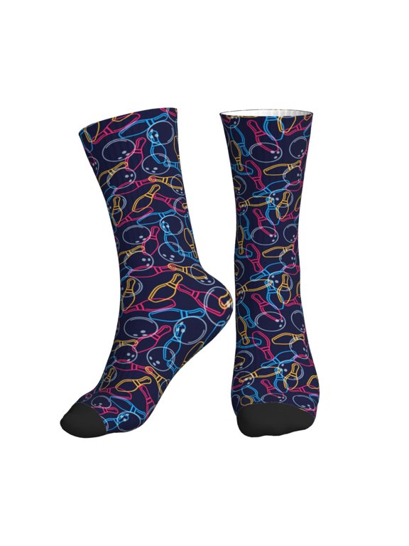 Crew Socks for Women Men Athletic - Multicolor Bowling Soft Comfort Breathable Mid-Calf Sole Running Socks Womens Men