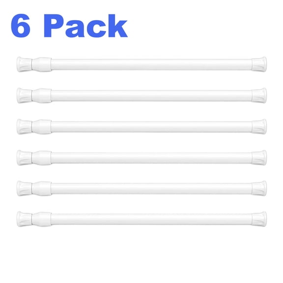 6-Pack Spring Tension Rod, Adjustable 16-28 inches, No Drilling White Small Tension Rod Ideal for Small Windows, Lockers, Kitchen & Wardrobes