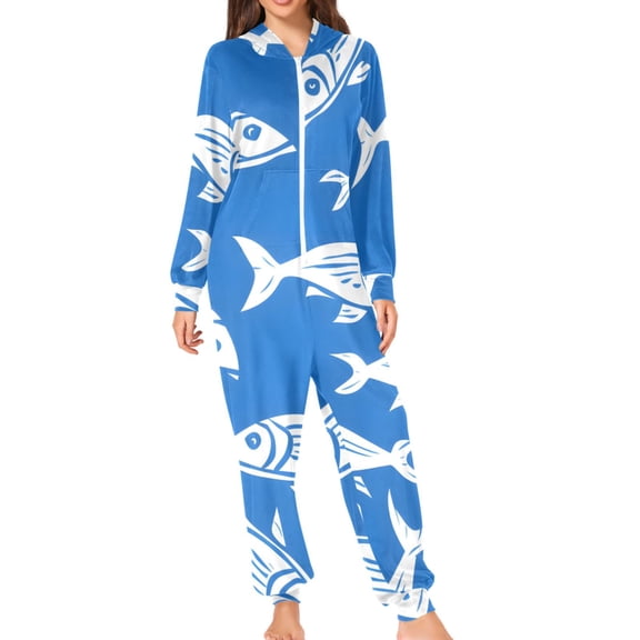 Fishes Adult's Hoodie Onesie Jumpsuit One-Piece Pajamas with Zipper Unisex for Holiday S