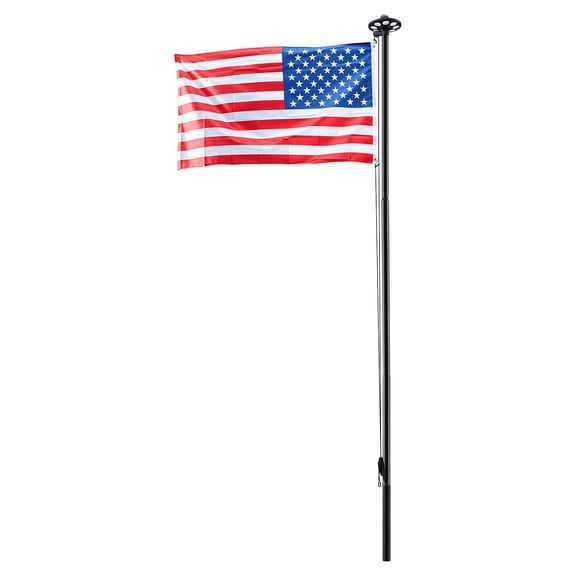 20 ft Flag Pole Kit with Solar Powered LED Light Aluminum 3x5 American Flag Sectional In Ground Yard Residential Commercial Black